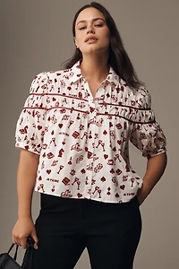 The Leandra Flocked Shirred Yoke Blouse by Maeve
