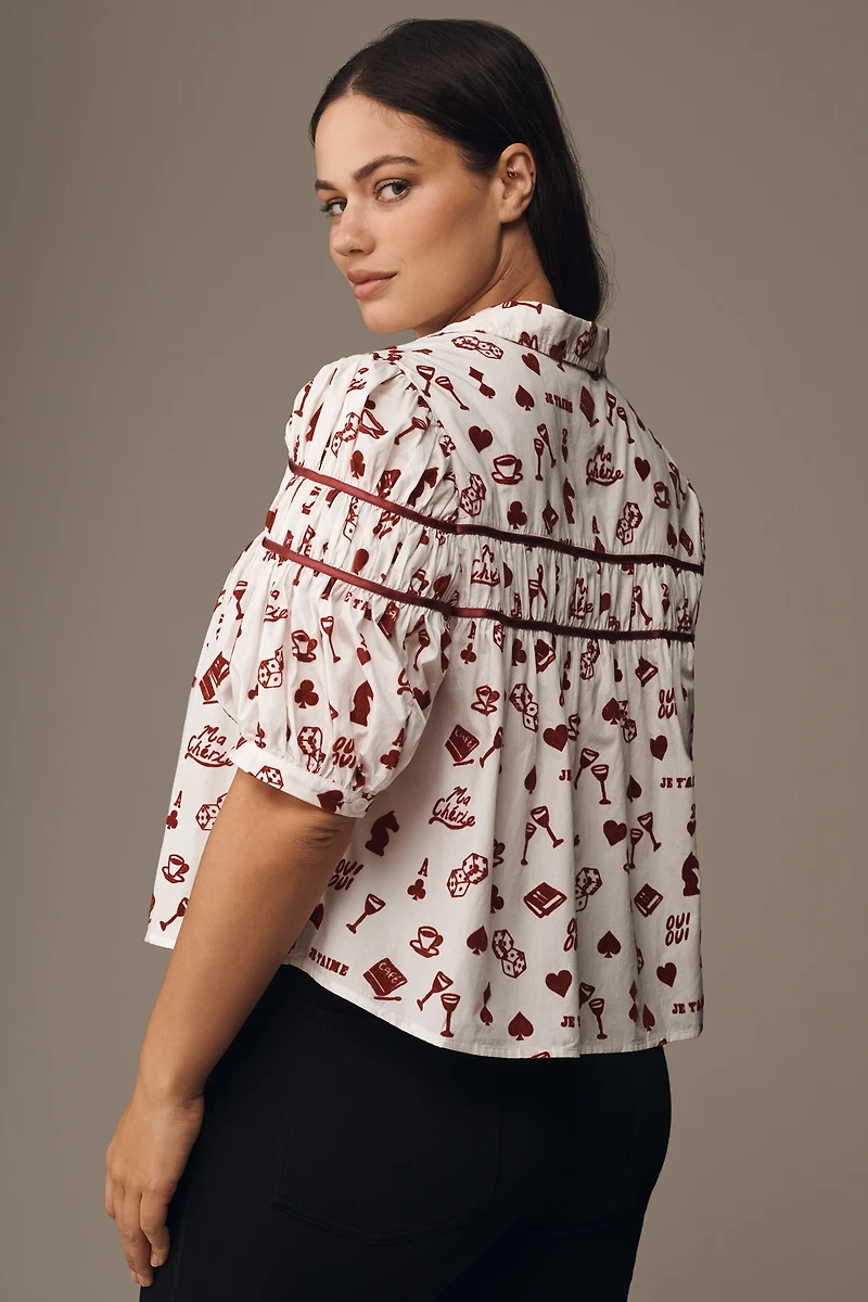 The Leandra Flocked Shirred Yoke Blouse by Maeve