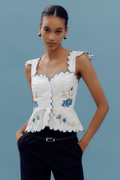 Maeve Ruffle-Strap Scallop Tea Towel Peplum Top