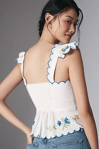 Maeve Ruffle-Strap Scallop Tea Towel Peplum Top