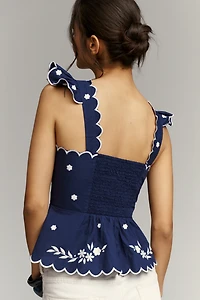 Maeve Ruffle-Strap Scallop Tea Towel Peplum Top