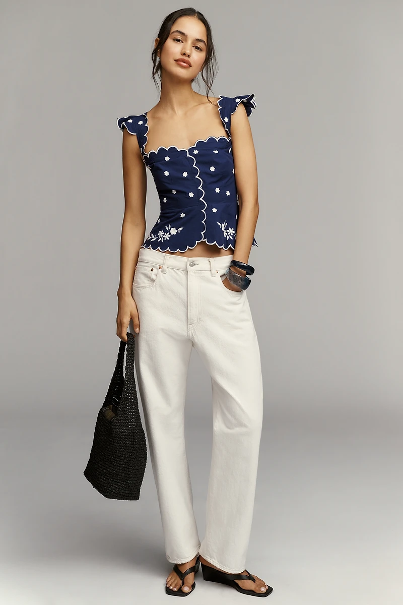 Maeve Ruffle-Strap Scallop Tea Towel Peplum Top