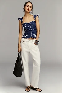 Maeve Ruffle-Strap Scallop Tea Towel Peplum Top