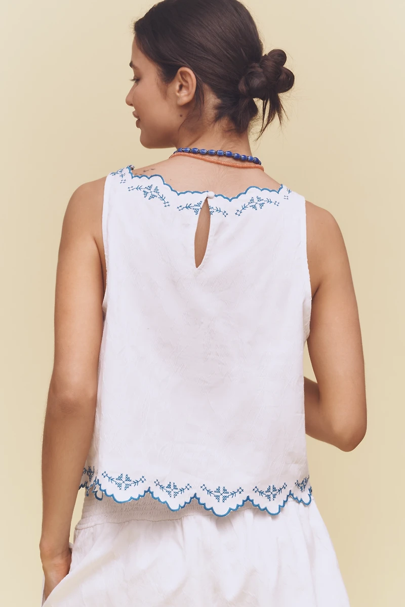 By Anthropologie Sleeveless Embroidered Blouse