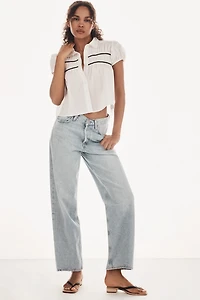 The Leandra Cap-Sleeve Shirred Yoke Blouse by Maeve