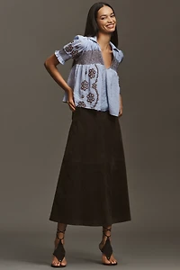 By Anthropologie Short-Sleeve Embroidered Swing Top