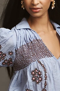 By Anthropologie Short-Sleeve Embroidered Swing Top