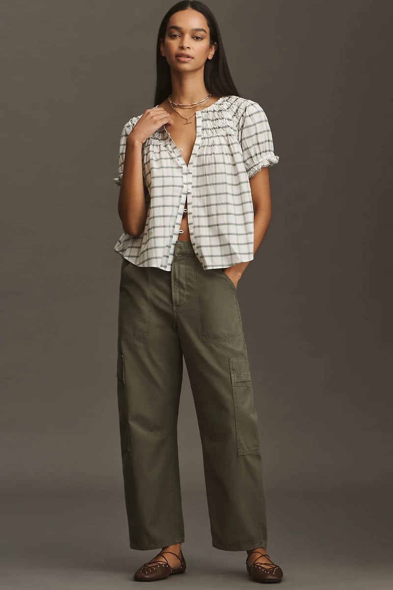 By Anthropologie Short-Sleeve Smocked Top