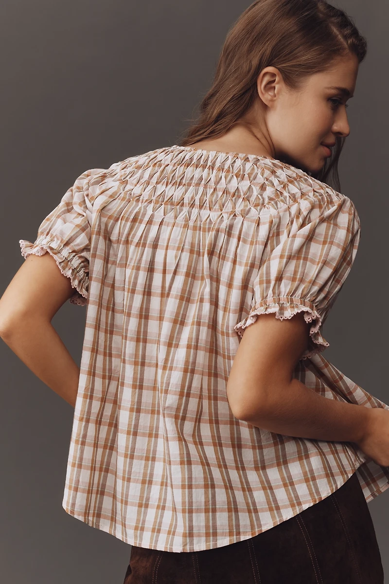By Anthropologie Short-Sleeve Smocked Top