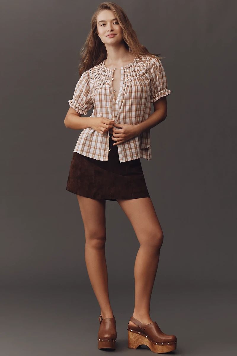 By Anthropologie Short-Sleeve Smocked Top