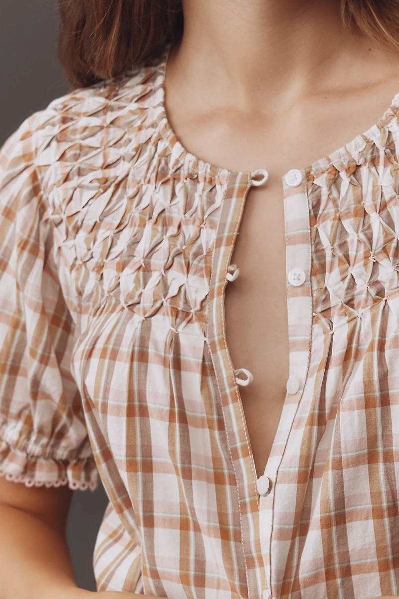 By Anthropologie Short-Sleeve Smocked Top