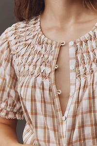 By Anthropologie Short-Sleeve Smocked Top