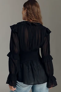 By Anthropologie Long-Sleeve Sheer Corset Blouse