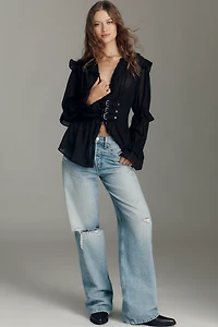 By Anthropologie Long-Sleeve Sheer Corset Blouse