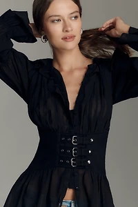By Anthropologie Long-Sleeve Sheer Corset Blouse