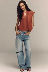 By Anthropologie Short-Sleeve Lace-Trim Swing Blouse