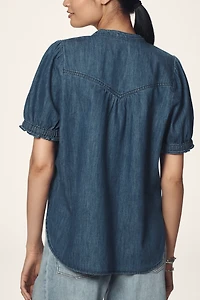 The Aly Denim Puff-Sleeve Blouse by Pilcro