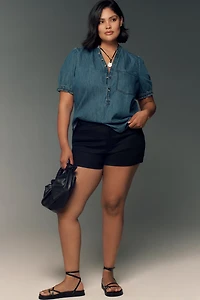The Aly Denim Puff-Sleeve Blouse by Pilcro