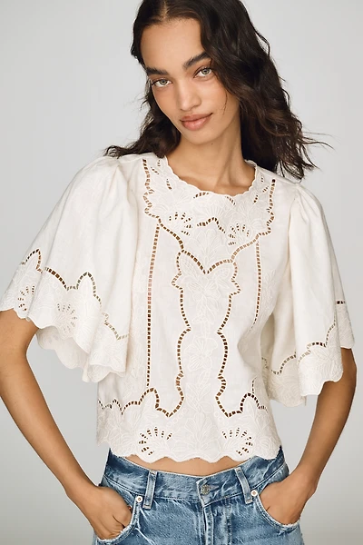 a.ren Cairo Linen Cotton Cutwork Top