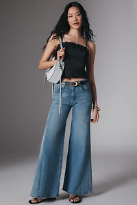 Blue Tassel Lace-Trim Straight-Neck Tank