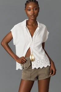 Cloth & Stone Linen Blend Short-Sleeve Eyelet Buttondown Shirt