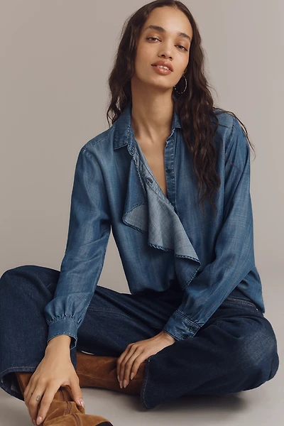 Cloth & Stone Ruffled Denim Buttondown Shirt