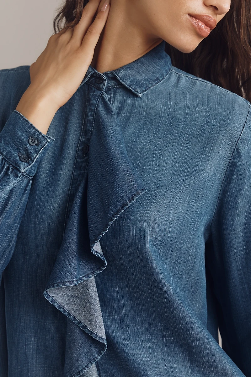 Cloth & Stone Ruffled Denim Buttondown Shirt