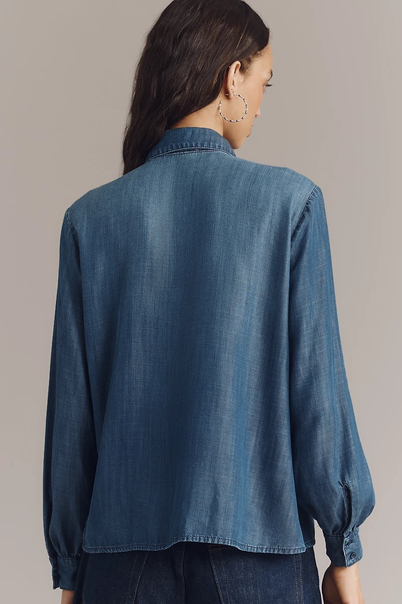 Cloth & Stone Ruffled Denim Buttondown Shirt