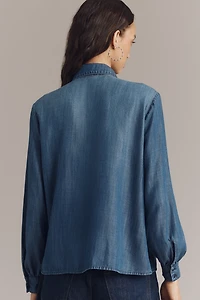Cloth & Stone Ruffled Denim Buttondown Shirt