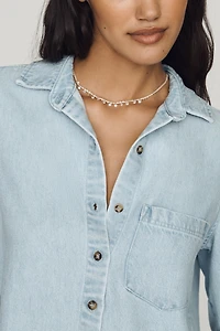 Cloth & Stone Cropped Denim Buttondown Shirt