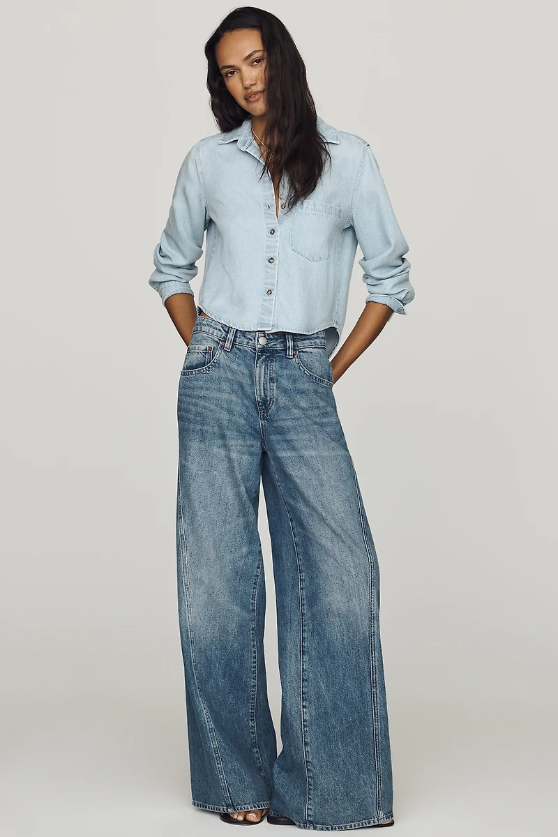 Cloth & Stone Cropped Denim Buttondown Shirt