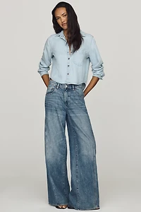 Cloth & Stone Cropped Denim Buttondown Shirt