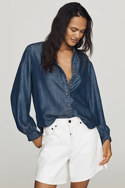 Cloth & Stone Ruffle-Collar Denim Buttondown Shirt
