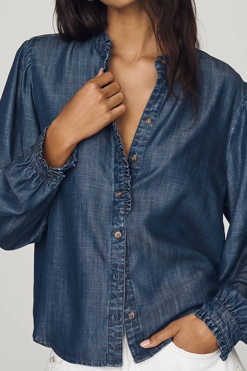 Cloth & Stone Ruffle-Collar Denim Buttondown Shirt