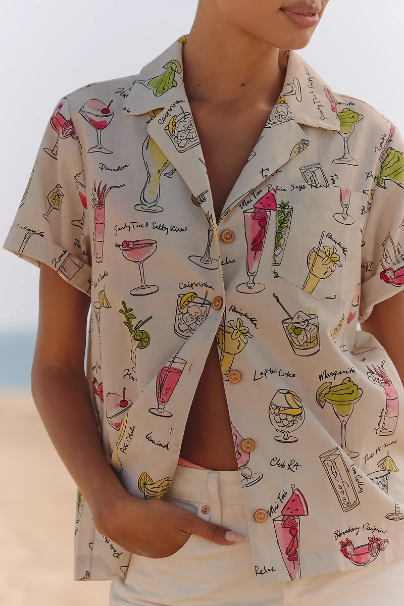 Rachel Antonoff James Linen Blend Short-Sleeve Top