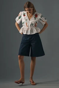 Maeve V-Neck Embroidered Veggie Blouse