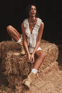 By Anthropologie Sheer Ruffle Swing Top