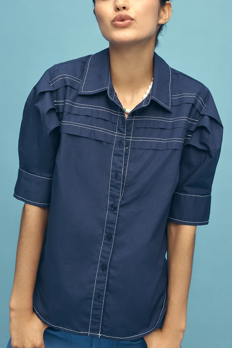Pilcro Short-Sleeve Reworked Buttondown Shirt