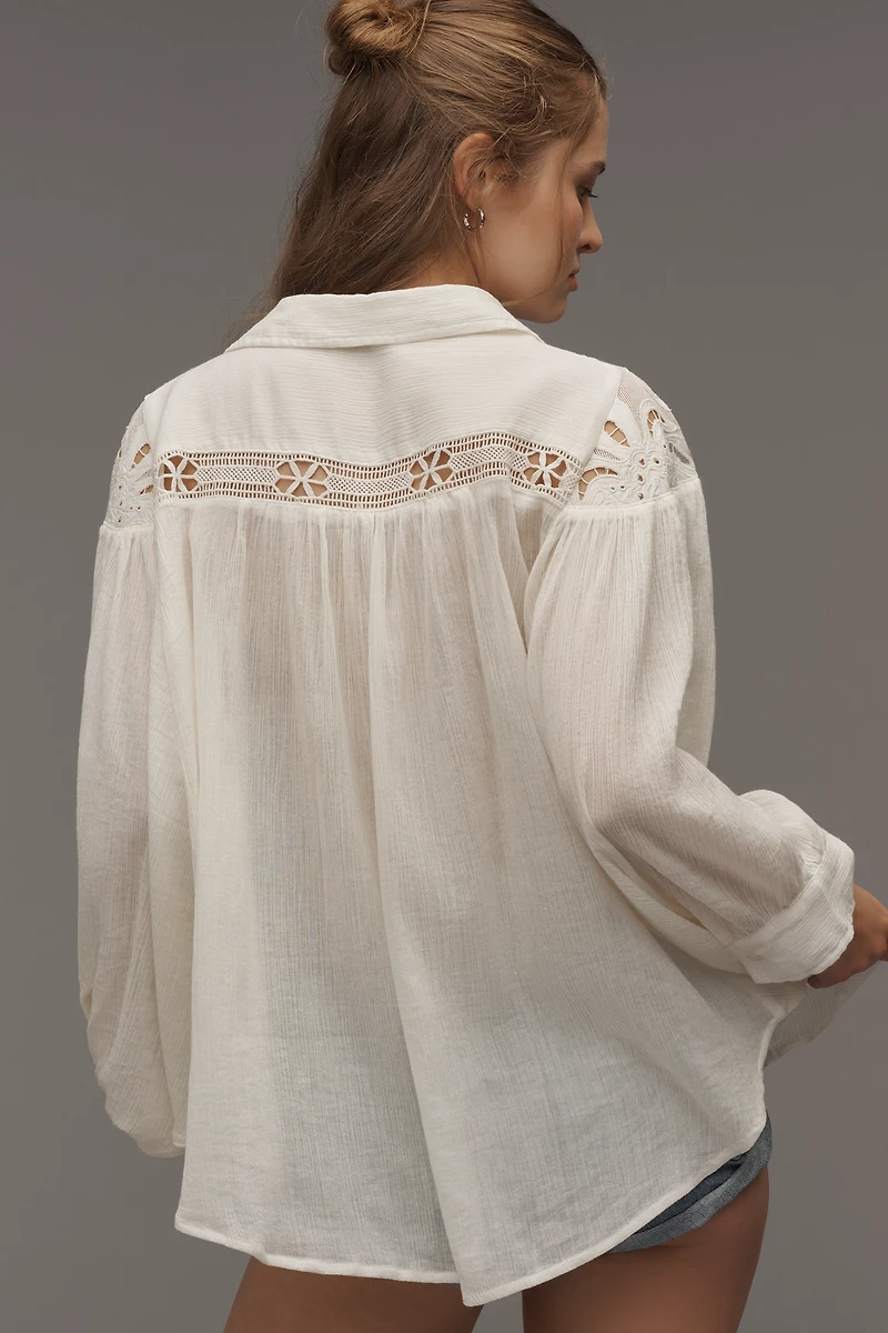 By Anthropologie Long-Sleeve Appliqué Batwing Blouse