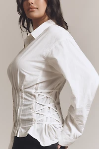 Pilcro Long-Sleeve Pintuck Buttondown Shirt