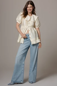 Maeve Puff-Sleeve Collared Babydoll Blouse