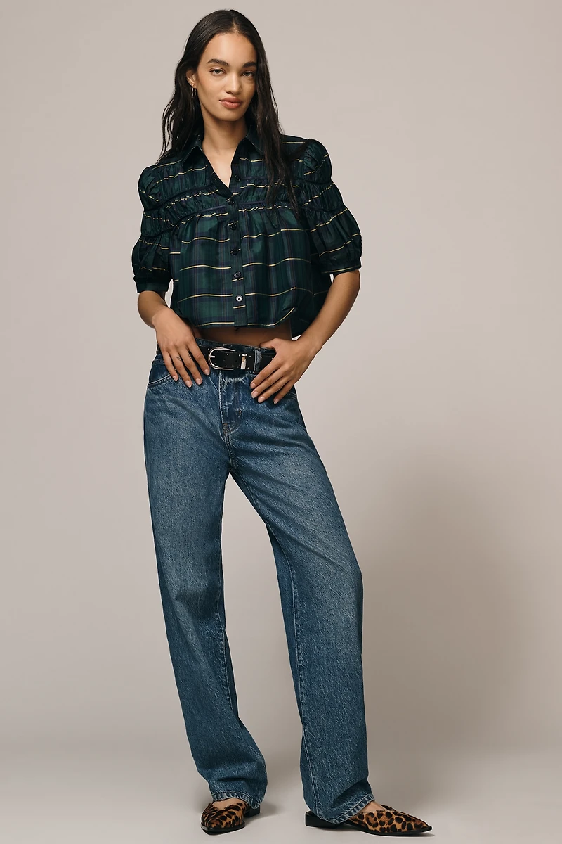 The Leandra Taffeta Shirred Yoke Blouse by Maeve
