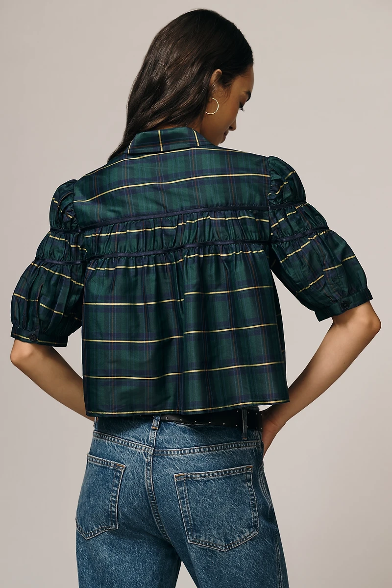 The Leandra Taffeta Shirred Yoke Blouse by Maeve