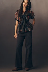 By Anthropologie Short-Sleeve Tie-Front Sheer Blouse