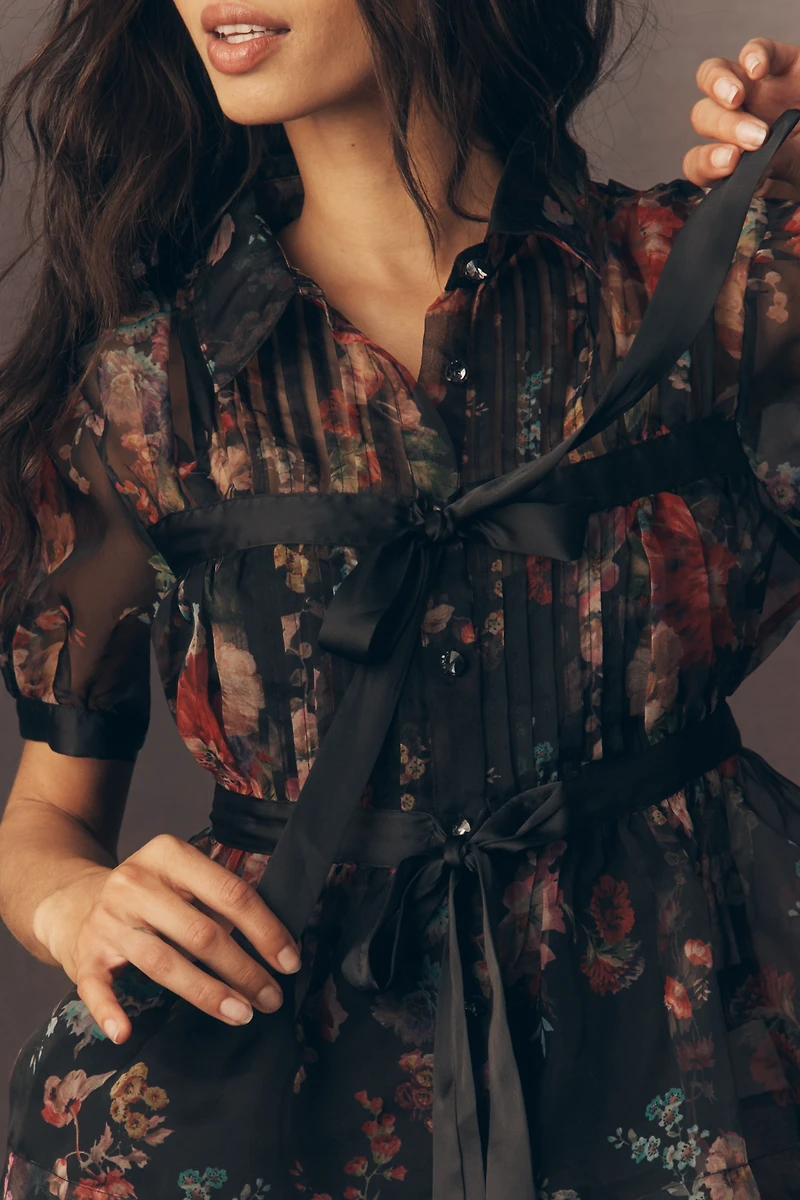 By Anthropologie Short-Sleeve Tie-Front Sheer Blouse