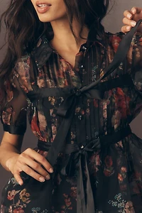 By Anthropologie Short-Sleeve Tie-Front Sheer Blouse