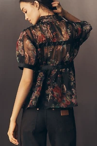 By Anthropologie Short-Sleeve Tie-Front Sheer Blouse