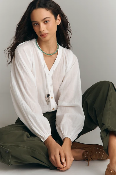 Pilcro Crinkled Buttondown Bubble Top