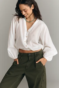 Pilcro Crinkled Buttondown Bubble Top