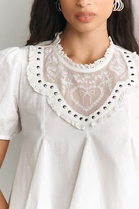 Maeve Puff-Sleeve Studded Placket Blouse